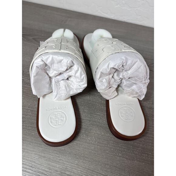 Tory Burch Jamie Full Logo Thong Calf Leather Sandals In Ivory Size 7 Womens NIB - Picture 5 of 7